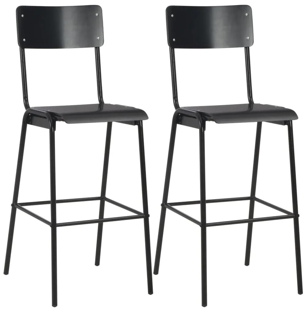 Cadeiras de bar 2 pcs contraplacado maciço e aço preto