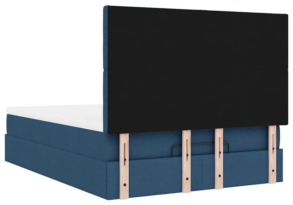 Estrutura de cama otomana com colchão tecido azul 140x200cm