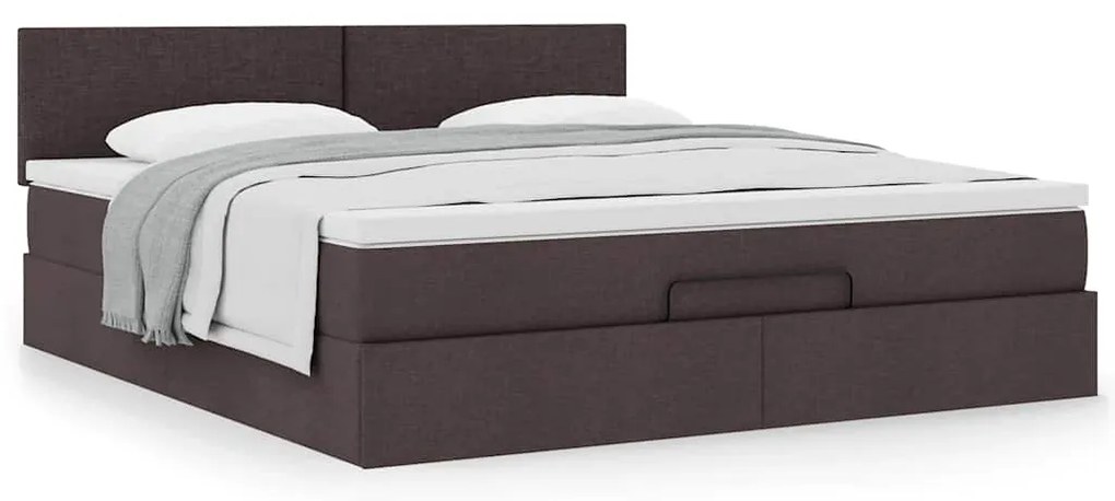 Estrutura de cama otomana com colchão tecido castanho escuro