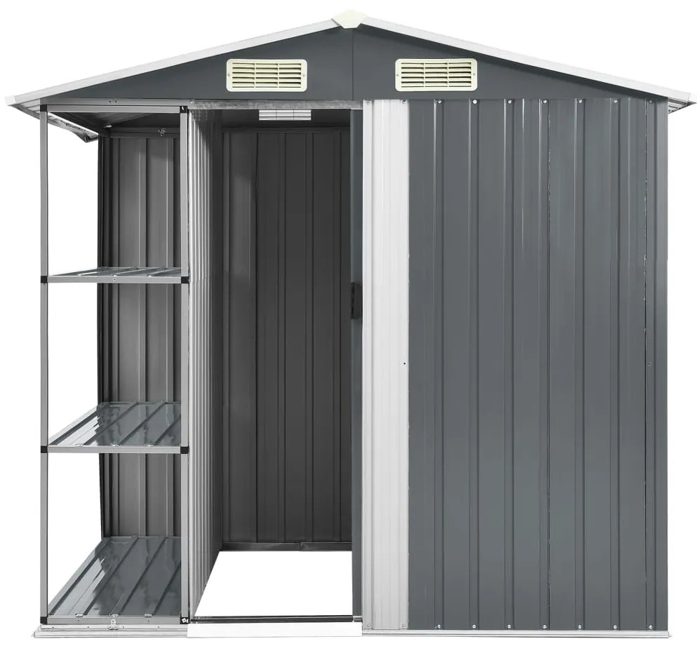Abrigo de jardim c/ prateleiras 205x130x183 cm ferro cinzento