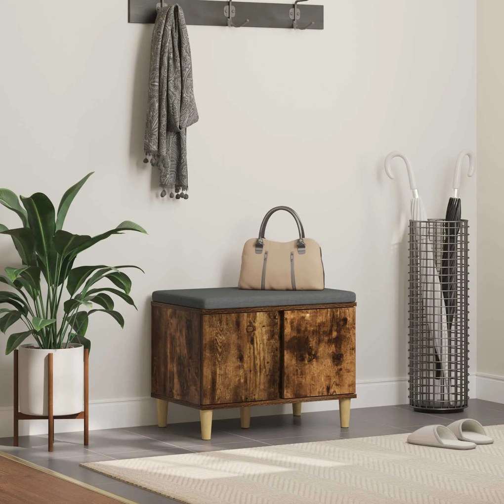 vidaXL Banco de Hall com almofada Carvalho Defumado 60 x 38 x 46 cm