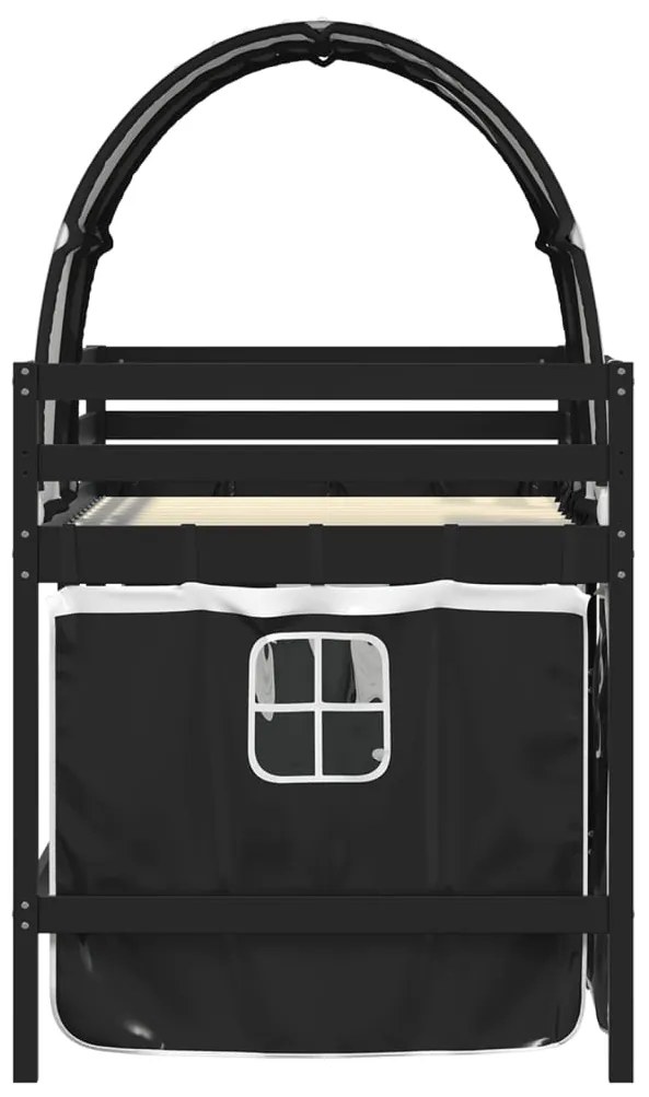 Cama alta criança c/ túnel 90x200 cm pinho maciço branco/preto