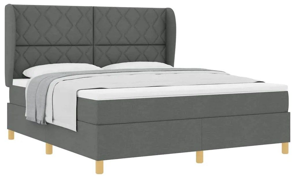 Cama Box com Colchão - Cinza Escuro, 180x200 cm, Tecido