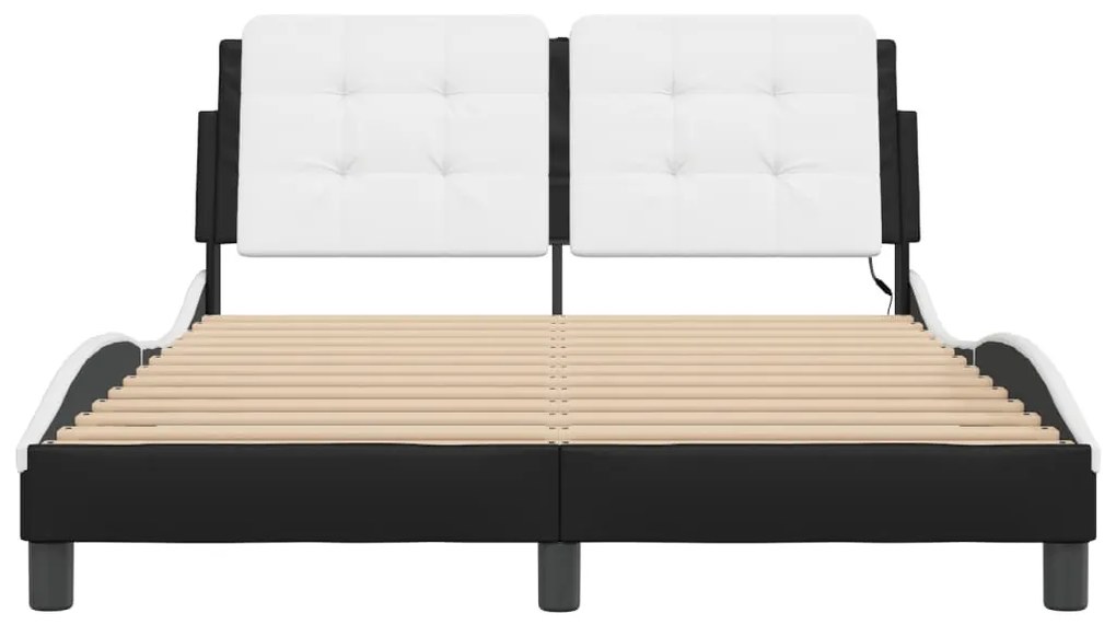 Estrutura cama c/ luzes LED 140x200cm couro artif. preto/branco