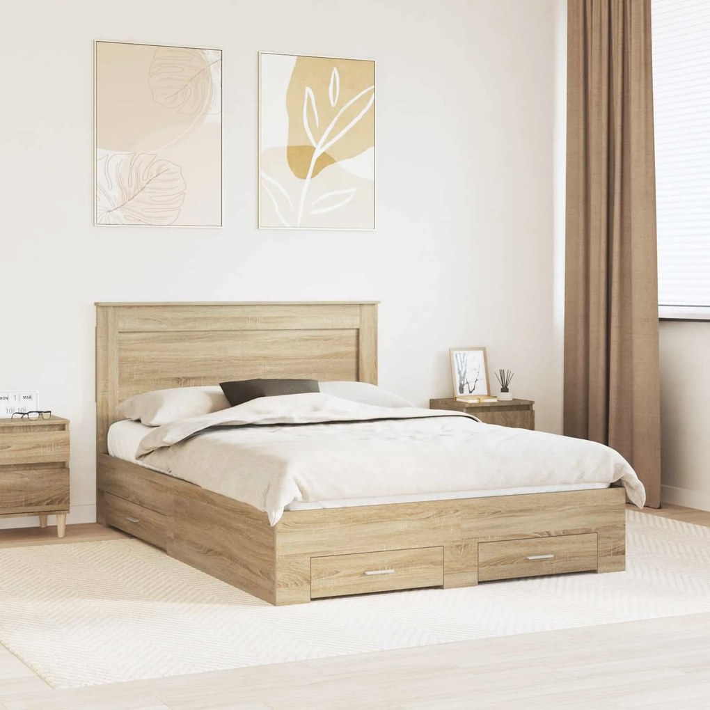 vidaXL Estrutura da Cama com gaveta com cabeceira Madeira processada