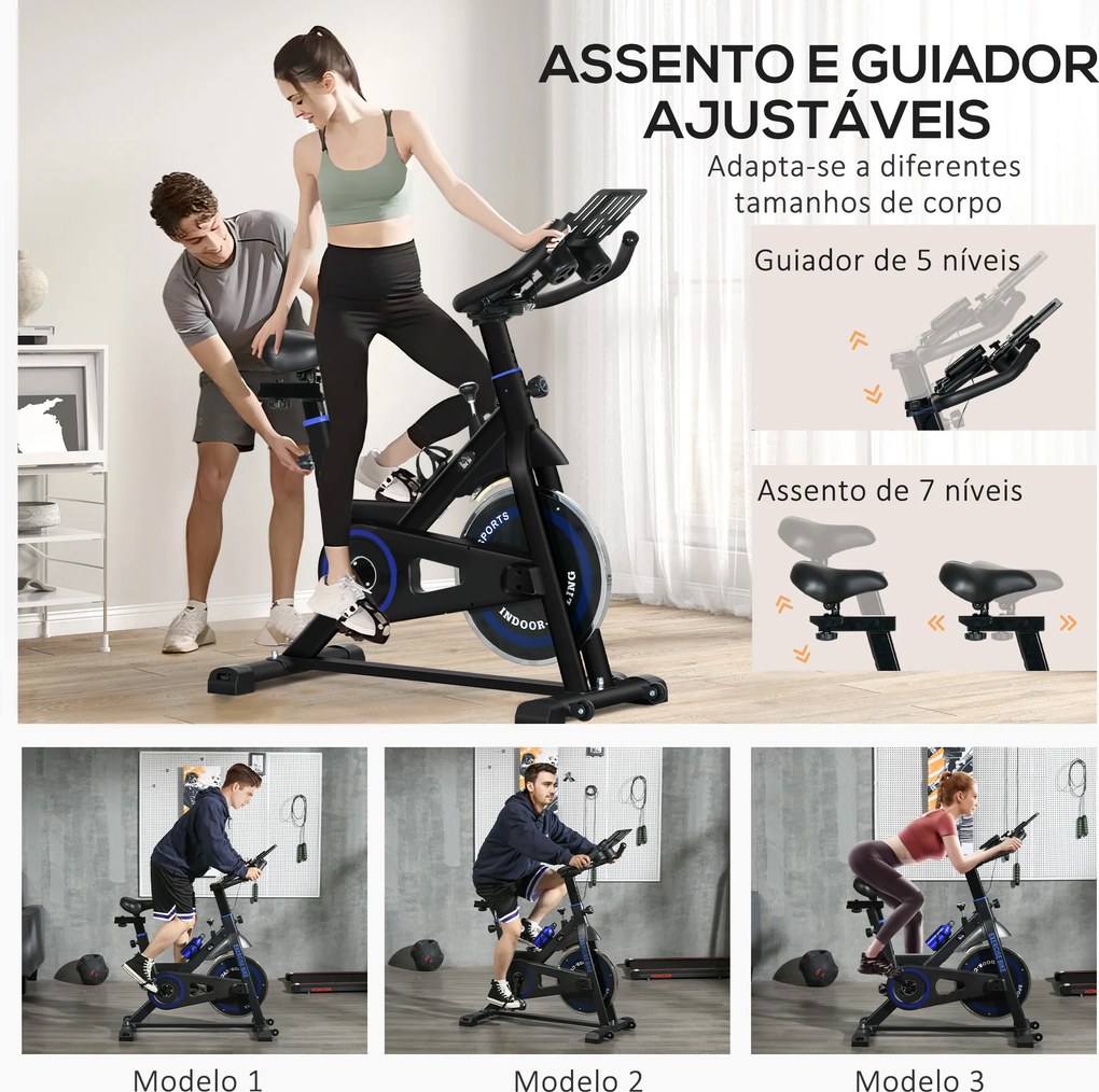 Bicicleta Estática com Volante de Inércia 8 kg Ecrã LCD Guiador e Assento Ajustáveis 103x53x110-114 cm Azul