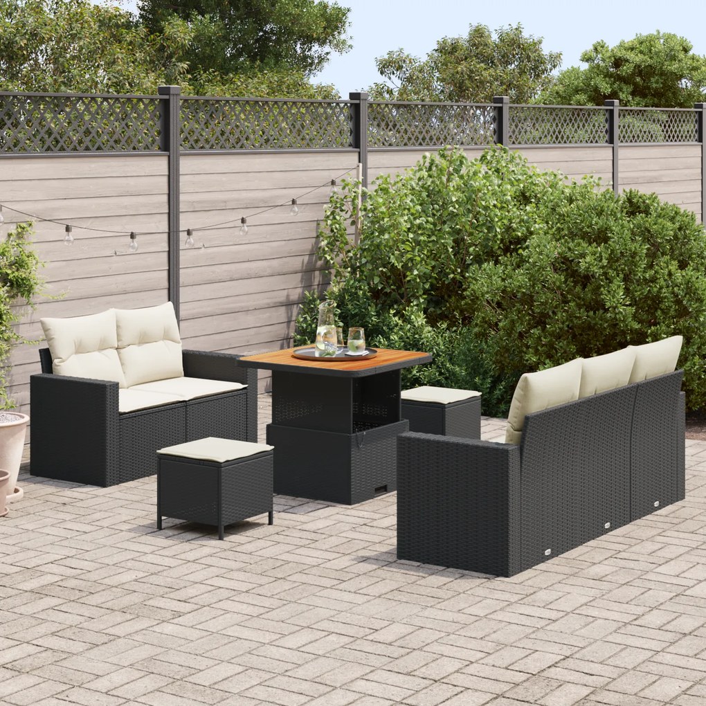 Conjunto de Sofá de Jardim com 8 Peças e Almofadas Rattan Polirattan P