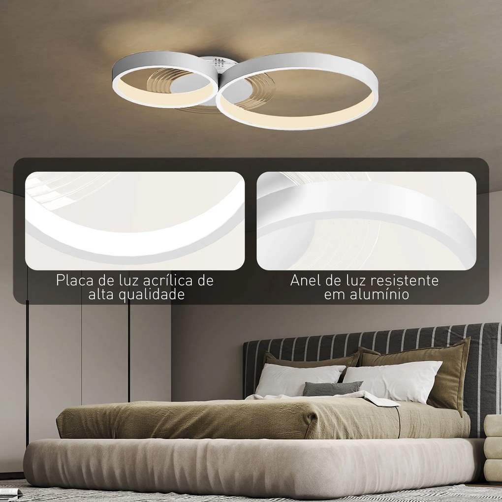 Candeeiro de Teto LED 40W Candeeiro Moderno com Iluminação LED 3000K/4000K/6500K 59x38x7,4 cm Branco