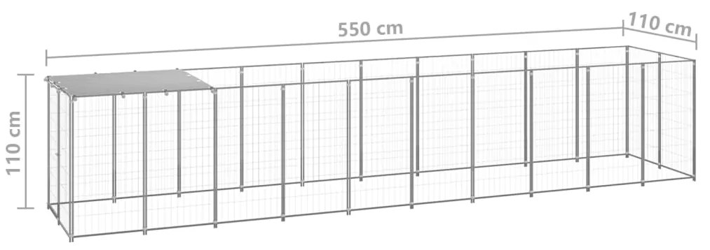 Canil para cães 6,05 m² aço prateado