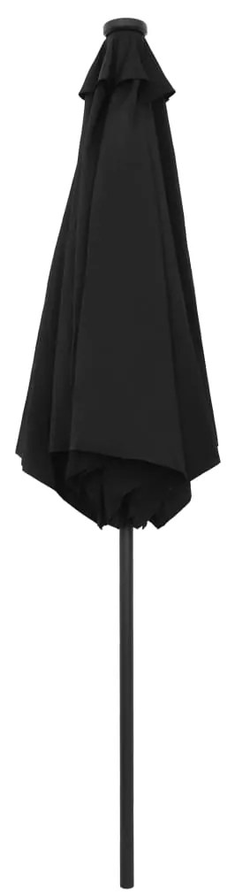 Guarda-sol de jardim c/ luzes LED/poste alumínio 270 cm preto