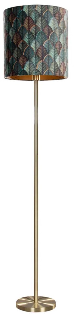 Candeeiro de Pé Latão com Abajur em Veludo Design Folha Interior Dourado - Simplo