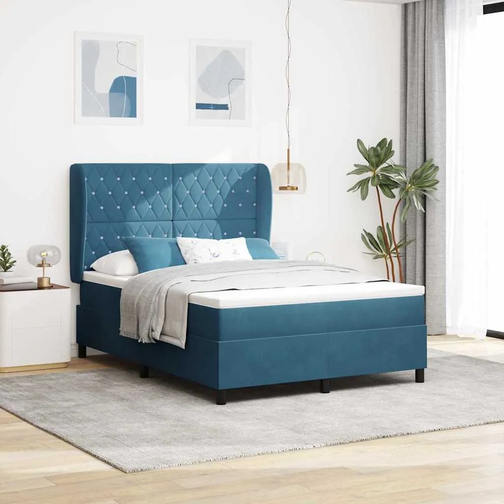 vidaXL Cama Box com colchão Azul Escuro 200 x 160 cm Poliéster