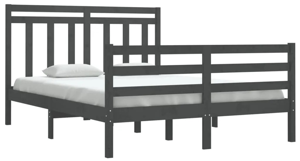 Estrutura de cama dupla 135x190 cm madeira maciça cinzento