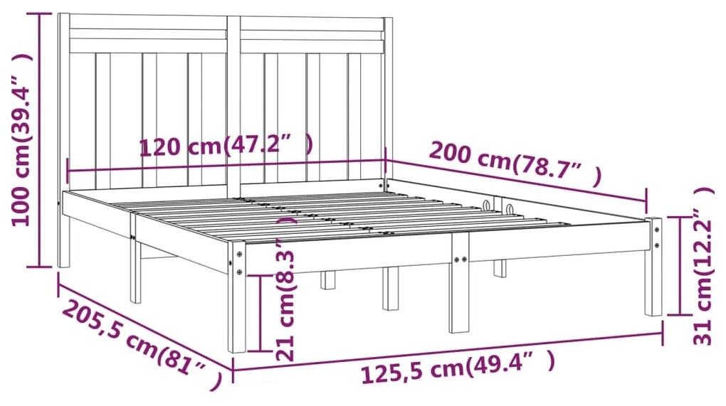 Estrutura de cama 120x200 cm madeira maciça castanho mel