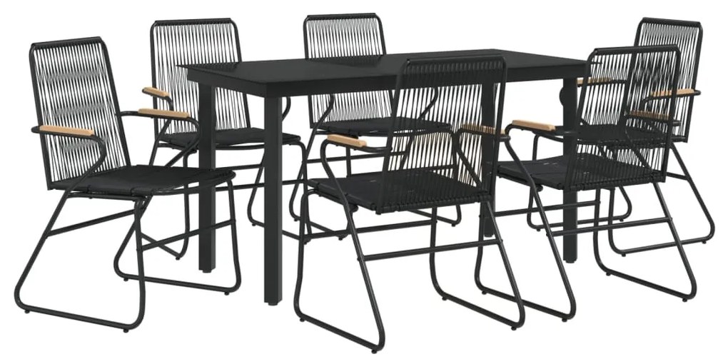 7 pcs conjunto de jantar para jardim vime de PVC preto