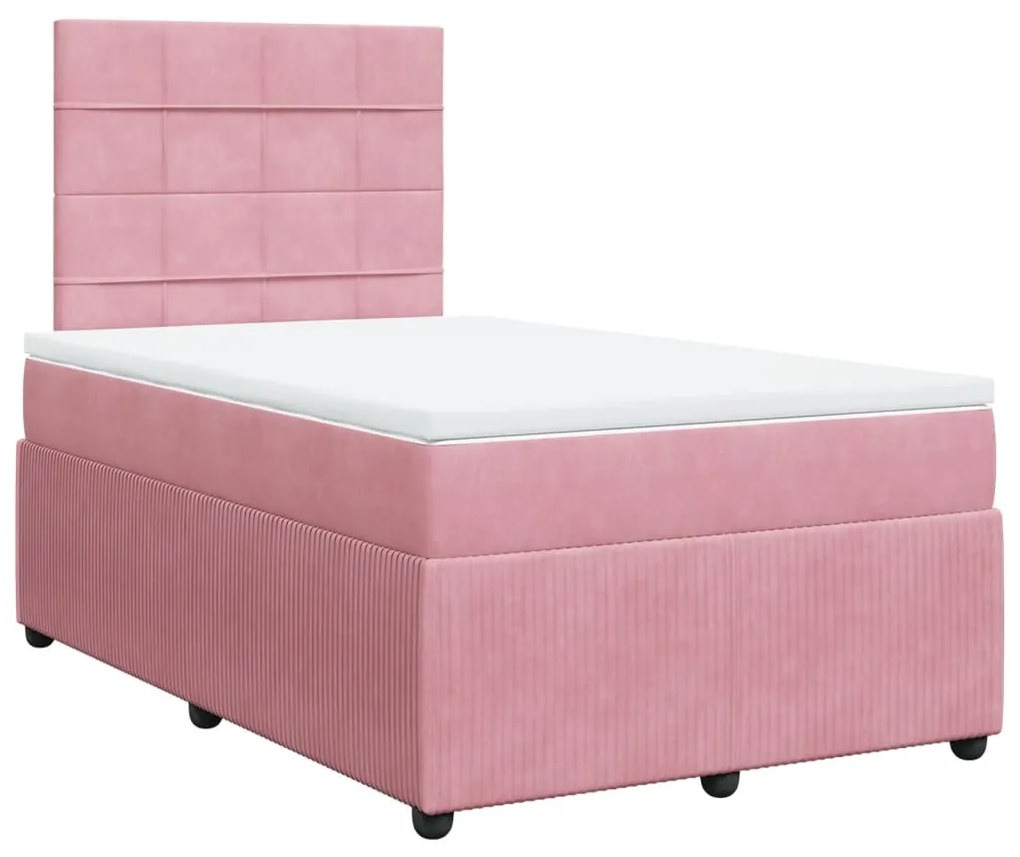 Cama boxspring com colchão 120x200 cm veludo rosa