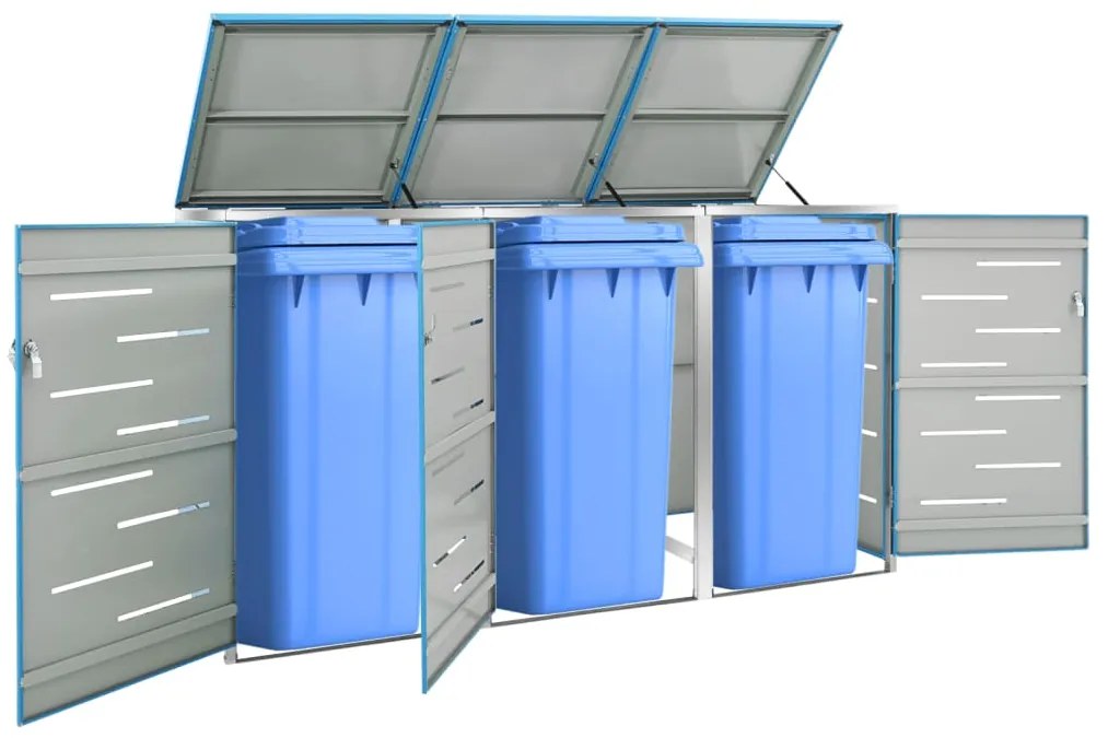 vidaXL Abrigo triplo para caixotes do lixo 207x77,5x112,5 cm aço inox