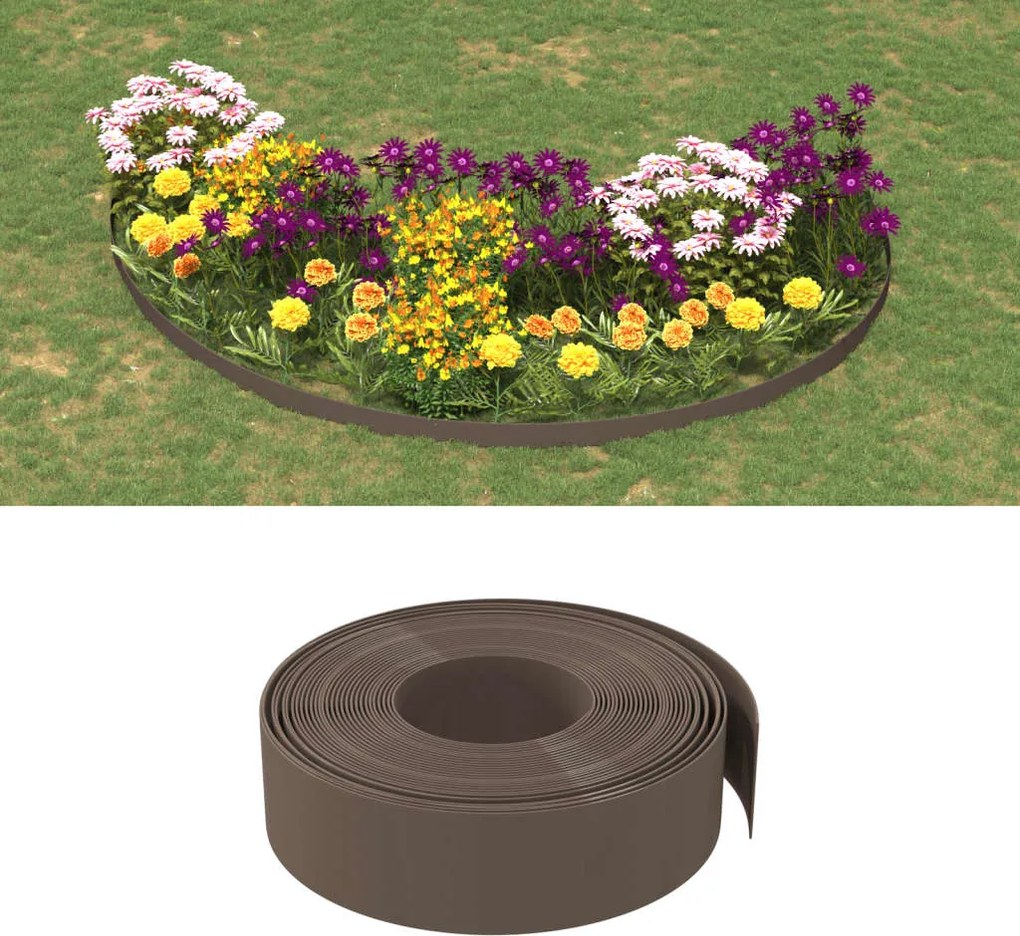 vidaXL Bordas de jardim 3 pcs 10 m 15 cm polietileno castanho