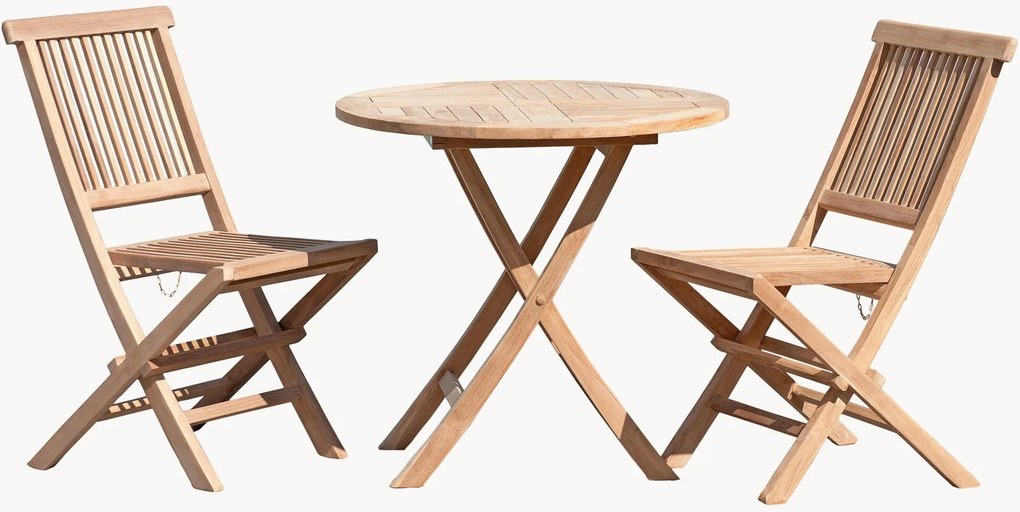 Conjunto bistrô de jardim dobrável em madeira de teca Fun, conjunto de 3