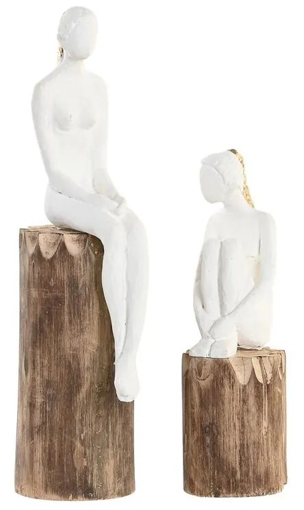 Figura Decorativa Dkd Home Decor Mulher Castanho Branco Resina Madeira de Mangueira Urbana (2 Unidades)