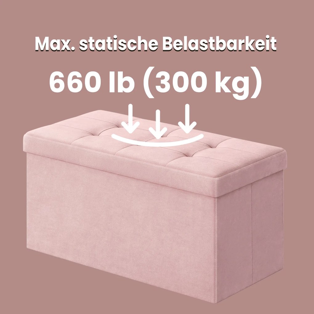 Banco com espaço de arrumação em veludo 38 x 76 x 38 cm rosa