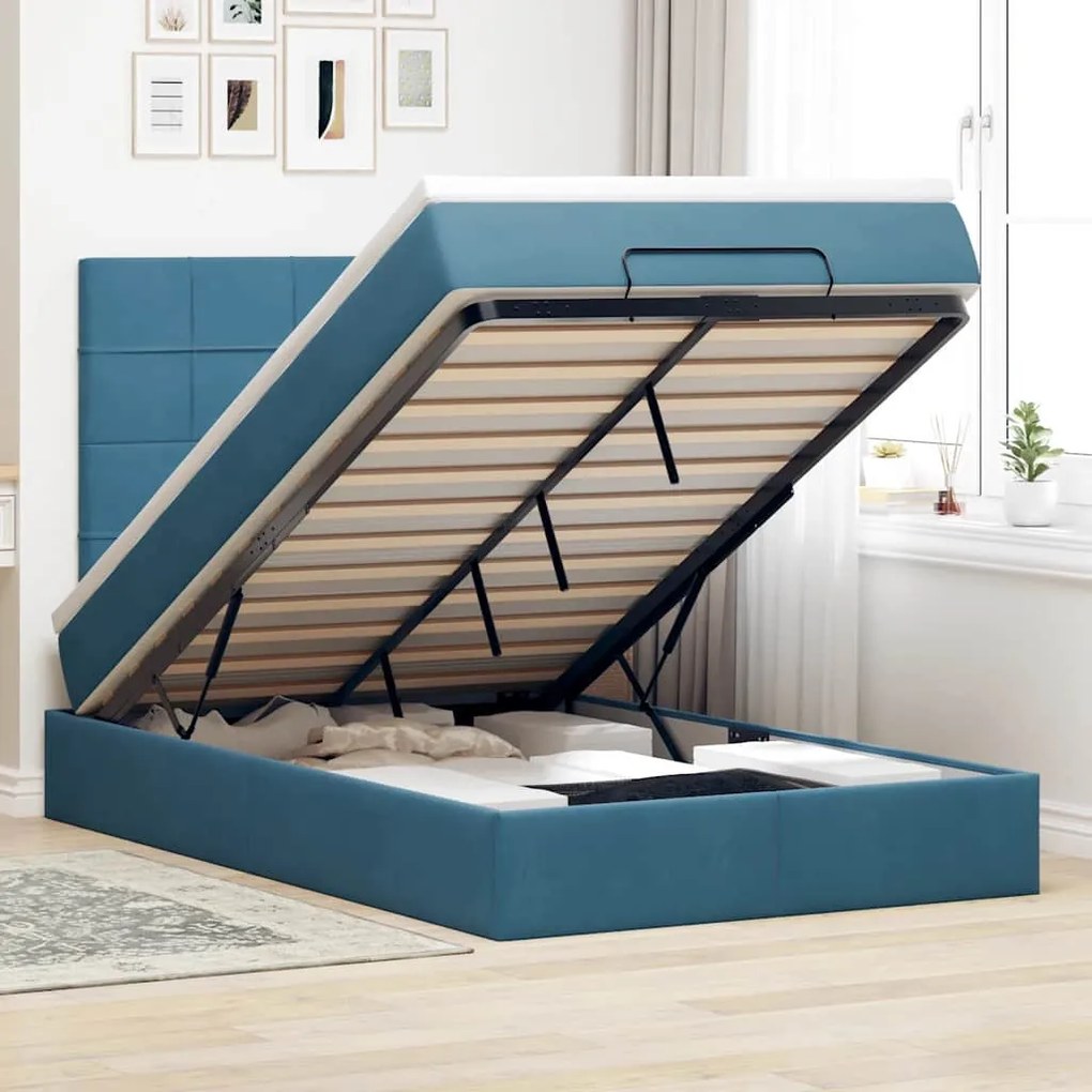 vidaXL Estrutura cama otomana colchões 120x200cm veludo azul escuro
