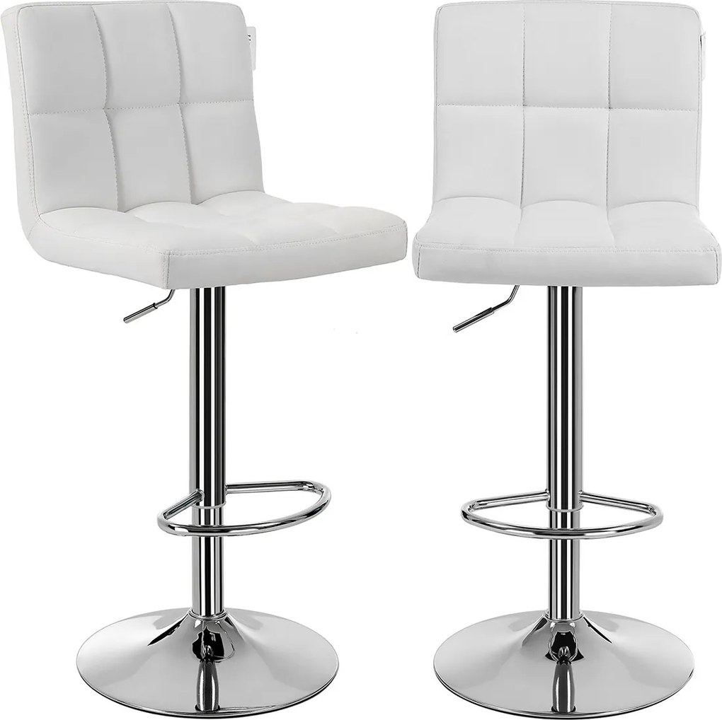 Conjunto de 2 bancos de bar 44,5 x (95-115) x 38 cm em imitação de couro branco