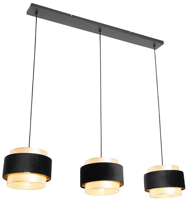 Moderno candeeiro suspenso preto com 3 luzes douradas - Elif Moderno