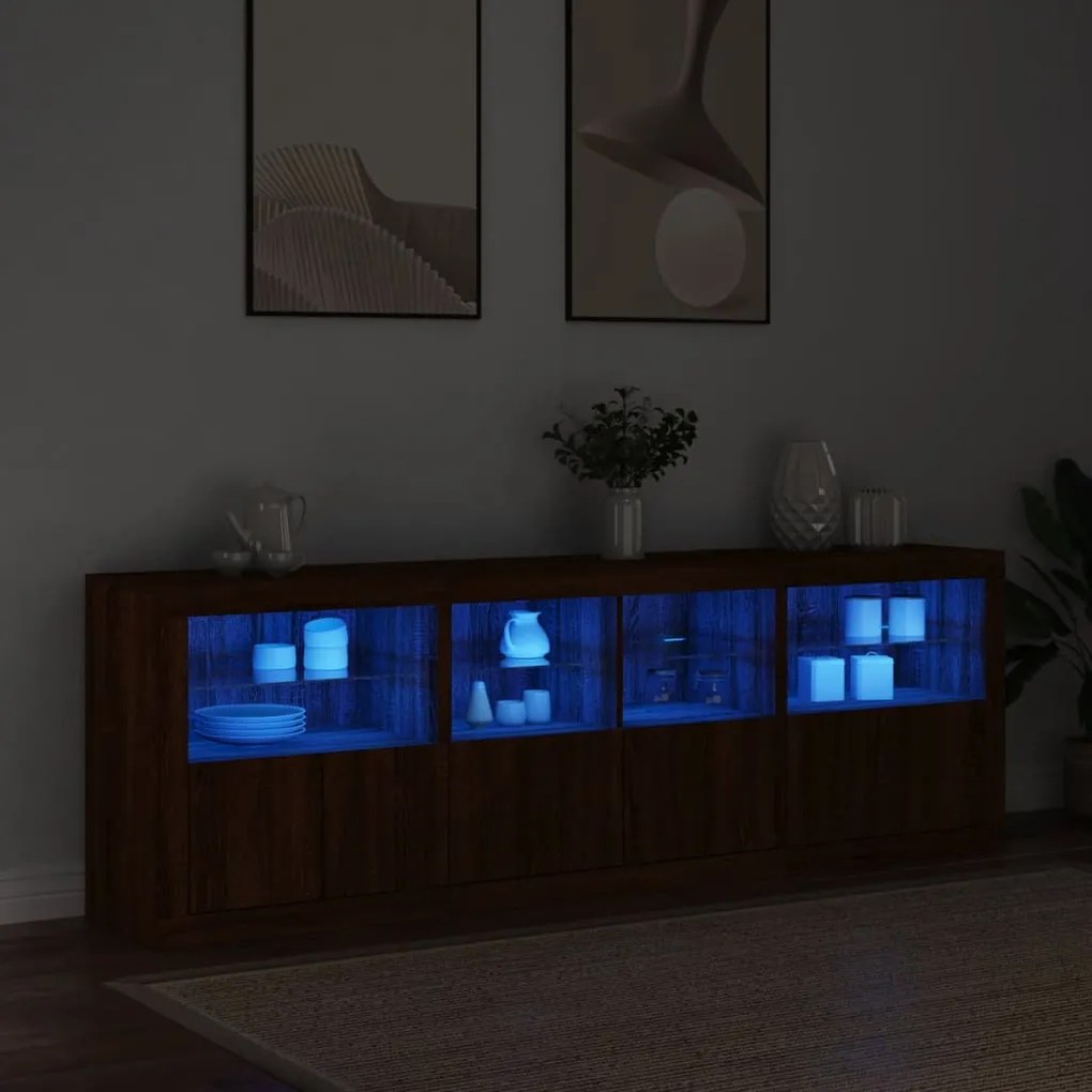 Aparador com luzes LED 202x37x67 cm carvalho castanho