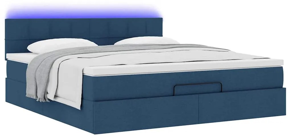 Estrutura de cama otomana com colchão 160x200 cm tecido azul
