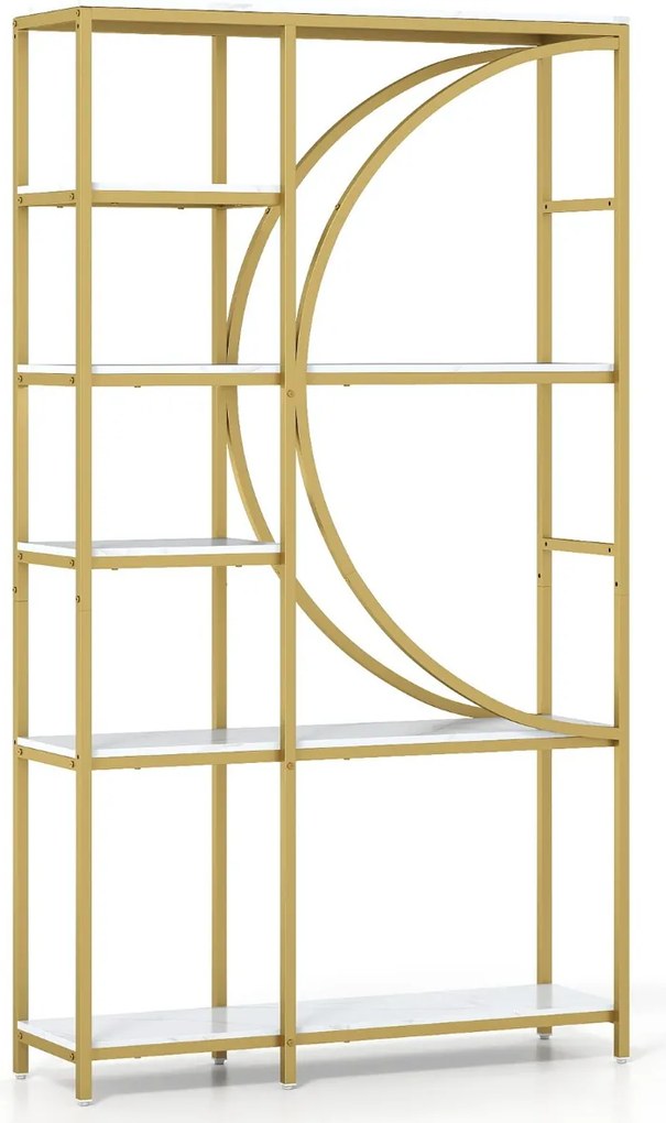 Estante de 6 níveis 100 x 30 x 177 cm com prateleiras de armazenamento abertas Branca e dourado