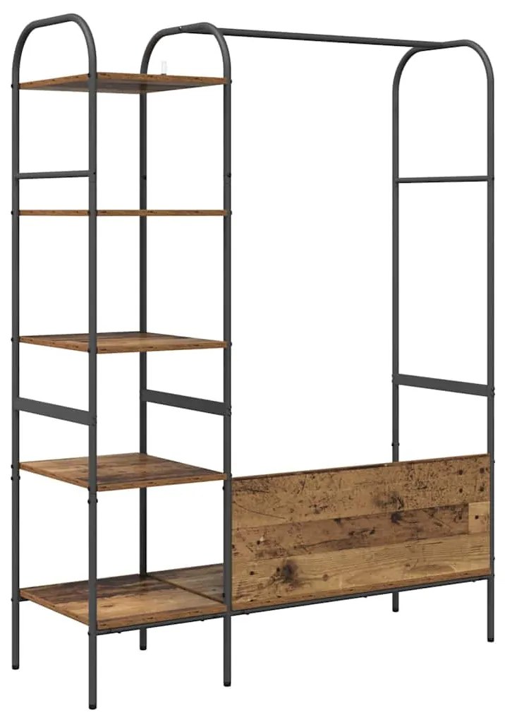 Cabide para Roupas com Prateleiras de Madeira Antiga 120x44x160 cm
