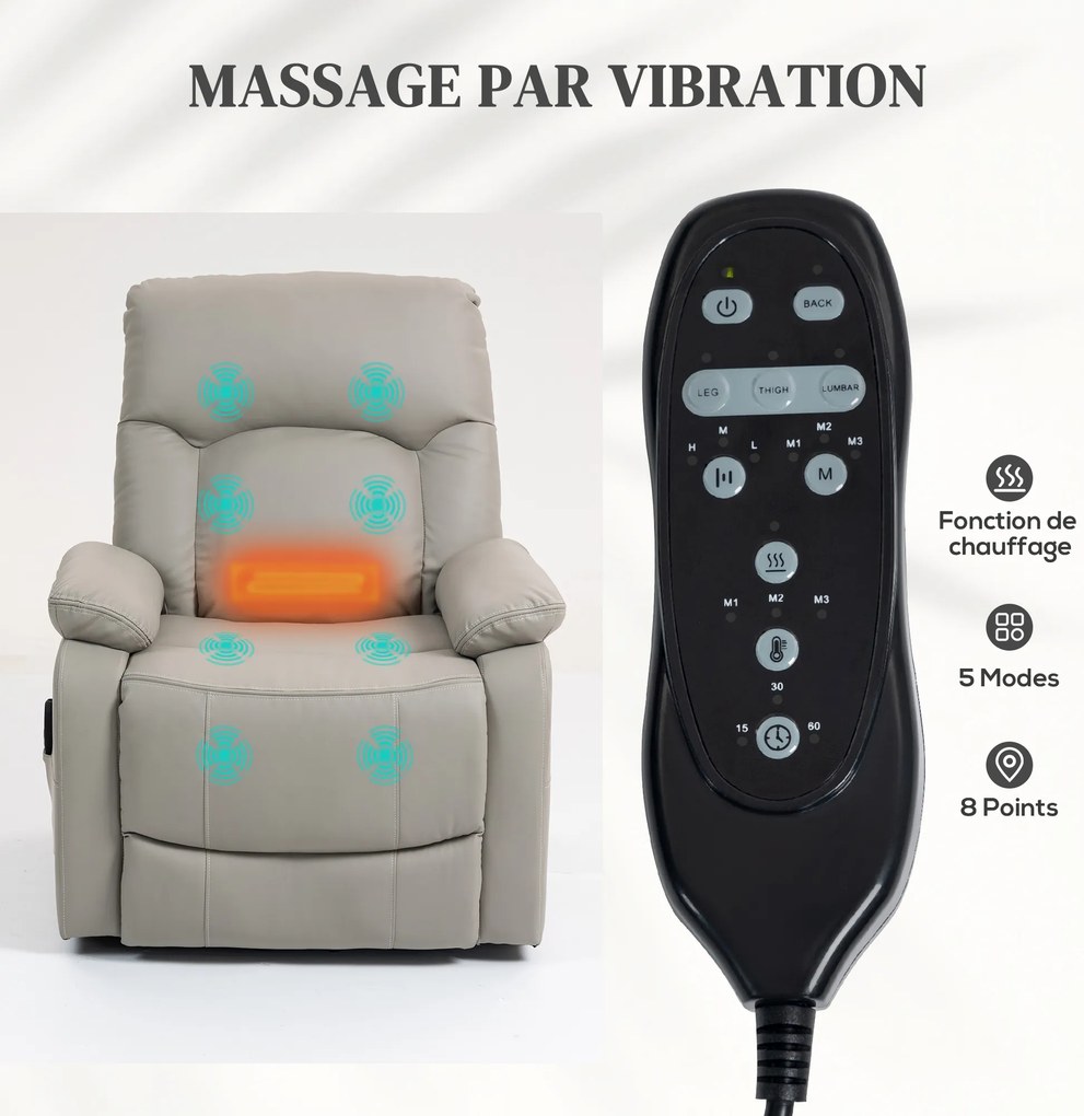 Poltrona elevatória elétrica, 89 x 94,5 x 103 cm poltrona relax elétrica com função de massagem e aquecimento, cinzenta