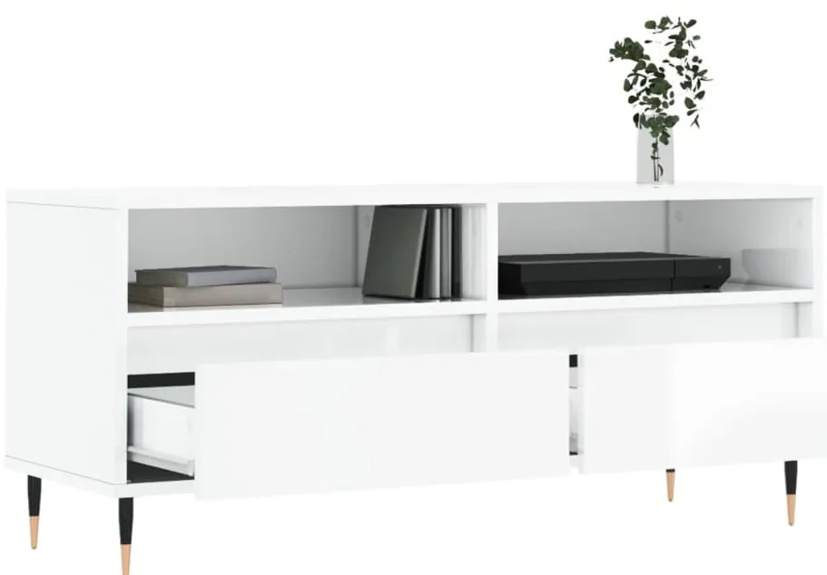 Móvel p/ TV 100x34,5x44,5 cm derivados madeira branco brilhante
