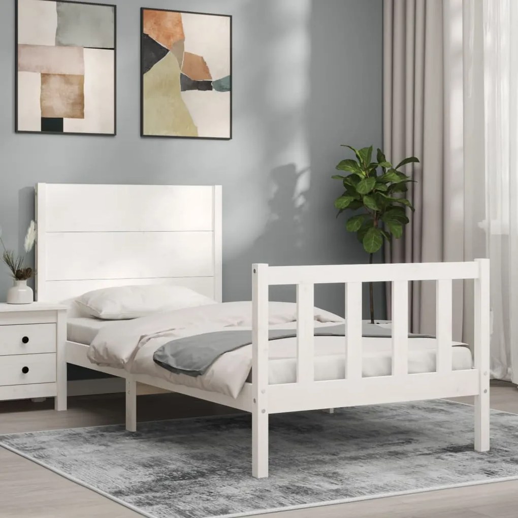 Cama sem colchão 100x200 cm madeira de pinho maciça branco