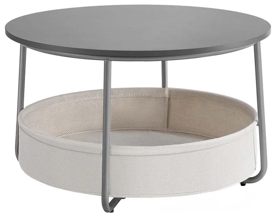 Mesa de centro redonda com cesto em tecido 75 x 45 cm cinzento + branco creme