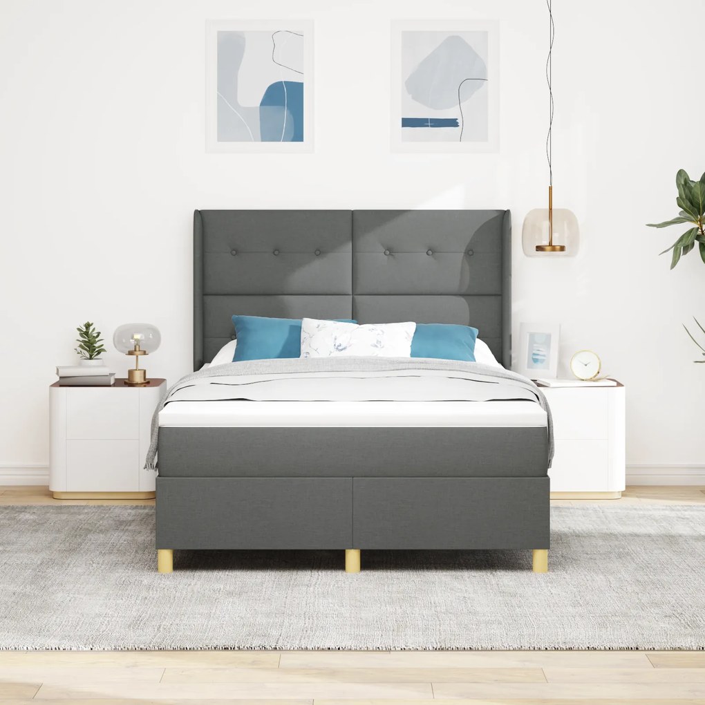 Cama Box Spring com Colchão Grey Escuro 160x200 cm Tecido