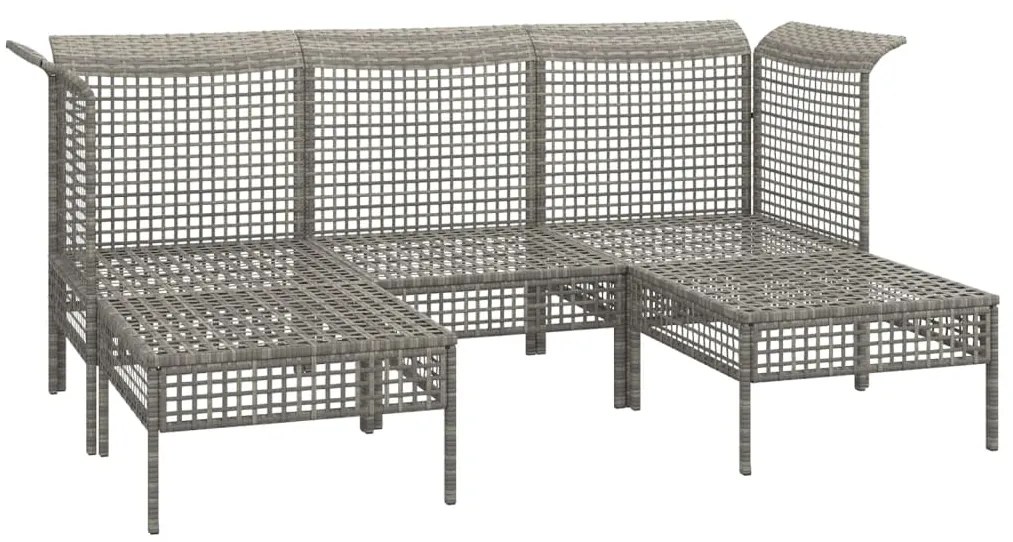 5 pcs conjunto lounge de jardim c/ almofadões vime PE cinzento