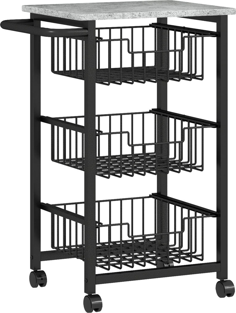 Fruteira para Cozinha Carrinho de Cozinha com 3 Cestas e Estrutura de Aço 49,5x31x69 cm Cinza Claro