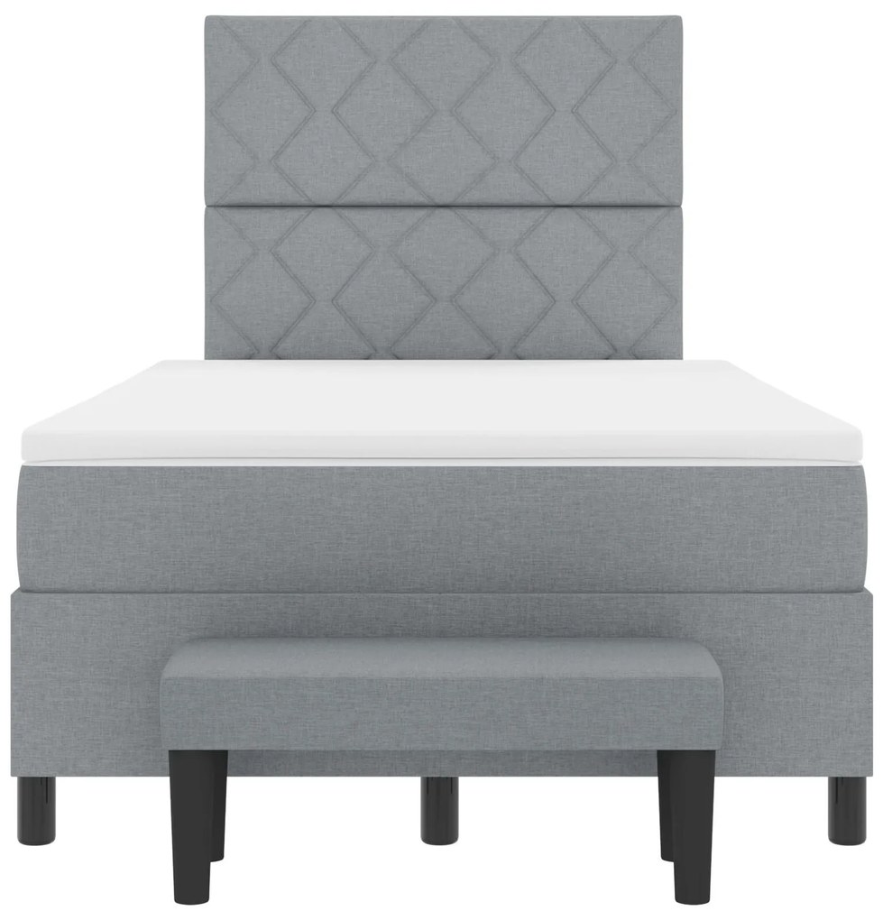 Cama Box Spring com Colchão e Banco Cinza Claro 120x190 cm Tecido