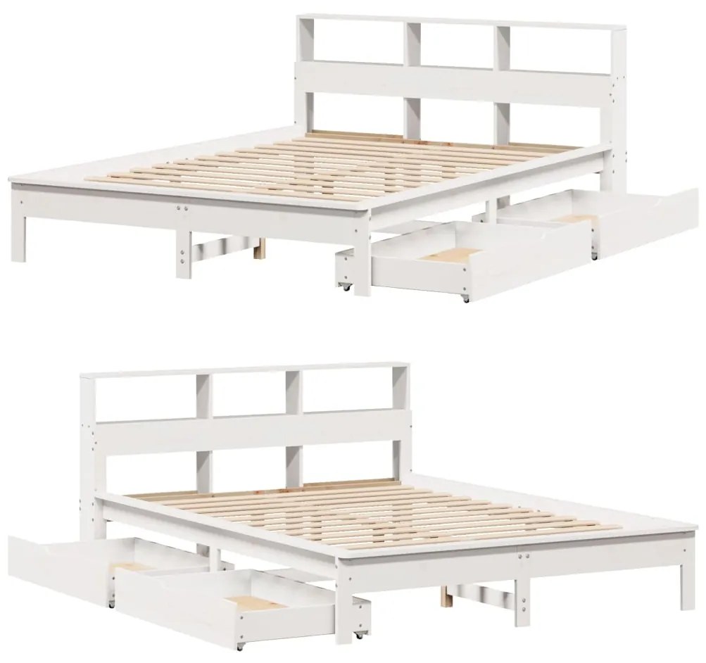 Cama com estante sem colchão 140x190 cm pinho maciço branco