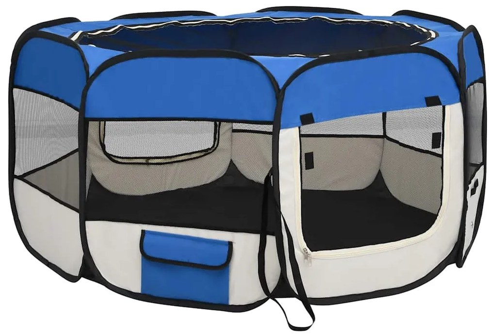 Parque dobrável p/ cão c/ saco de transporte 125x125x61cm azul