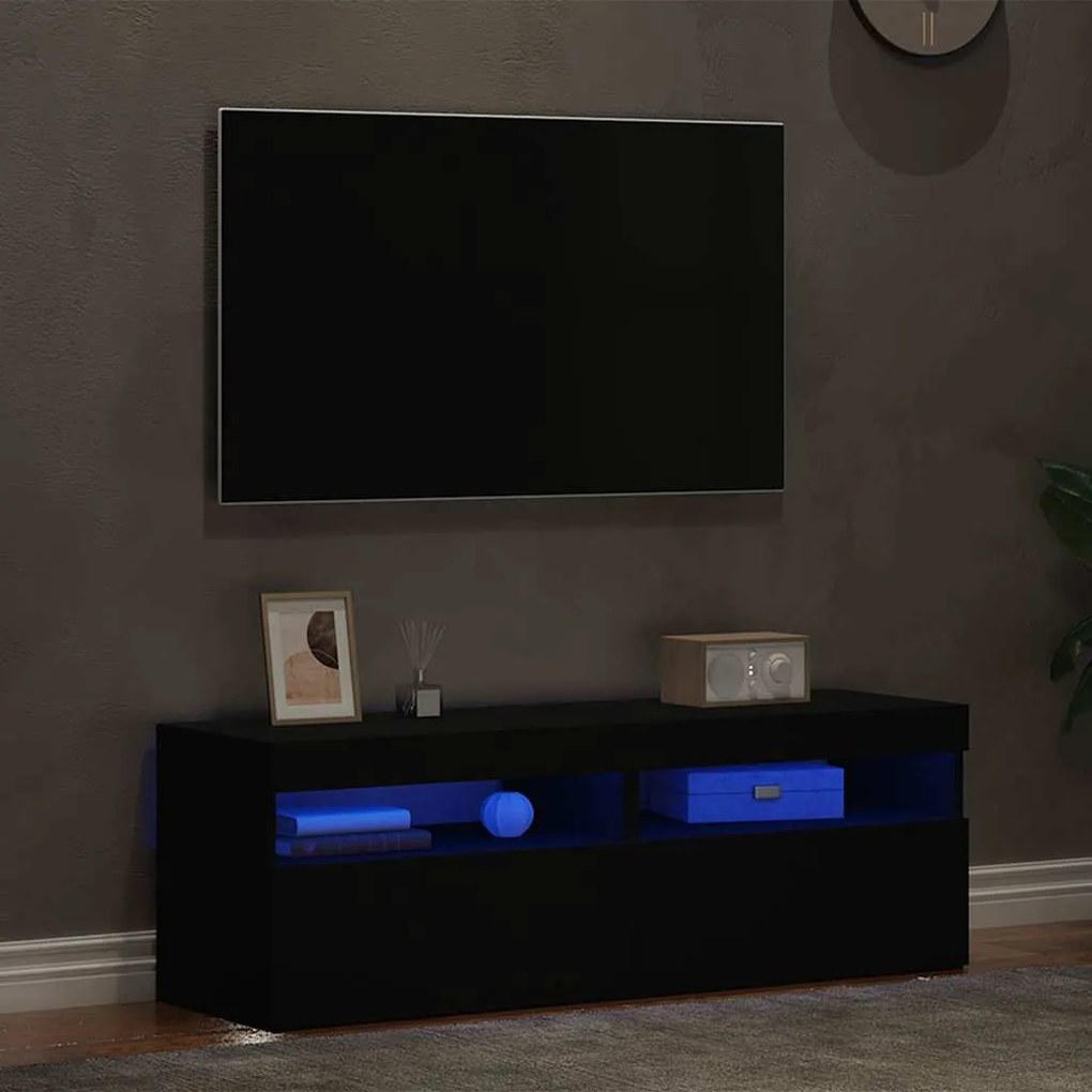 Móveis de TV com luzes LED 2 pcs 60x35x40 cm preto