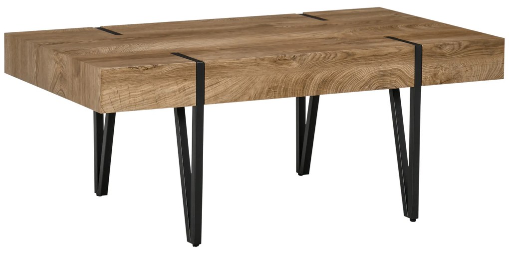 HOMCOM Mesa de Café Retangular Estilo Industrial Estrutura de Pinos Metálicos Preta Tampo com Aparência de Madeira Antiga | Aosom Portugal