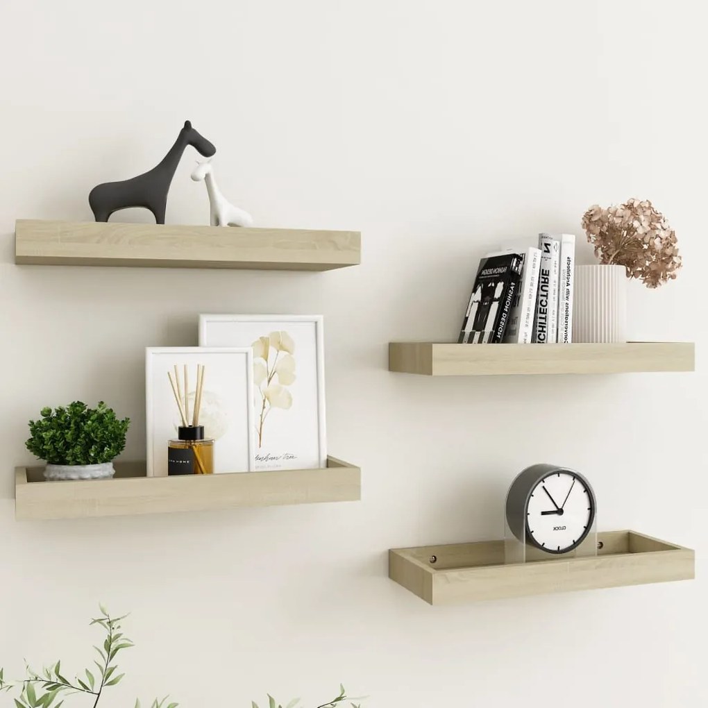 vidaXL Prateleiras parede Loggia 4 pcs 40x15x4cm MDF cor carvalho