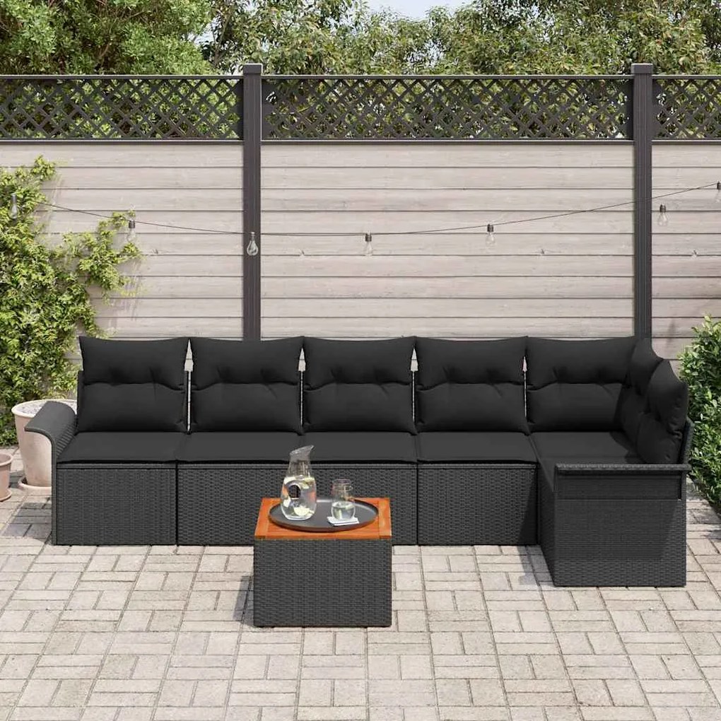 Conjunto de sofá de jardim de 7 peças da com almofadas pretas em ratta