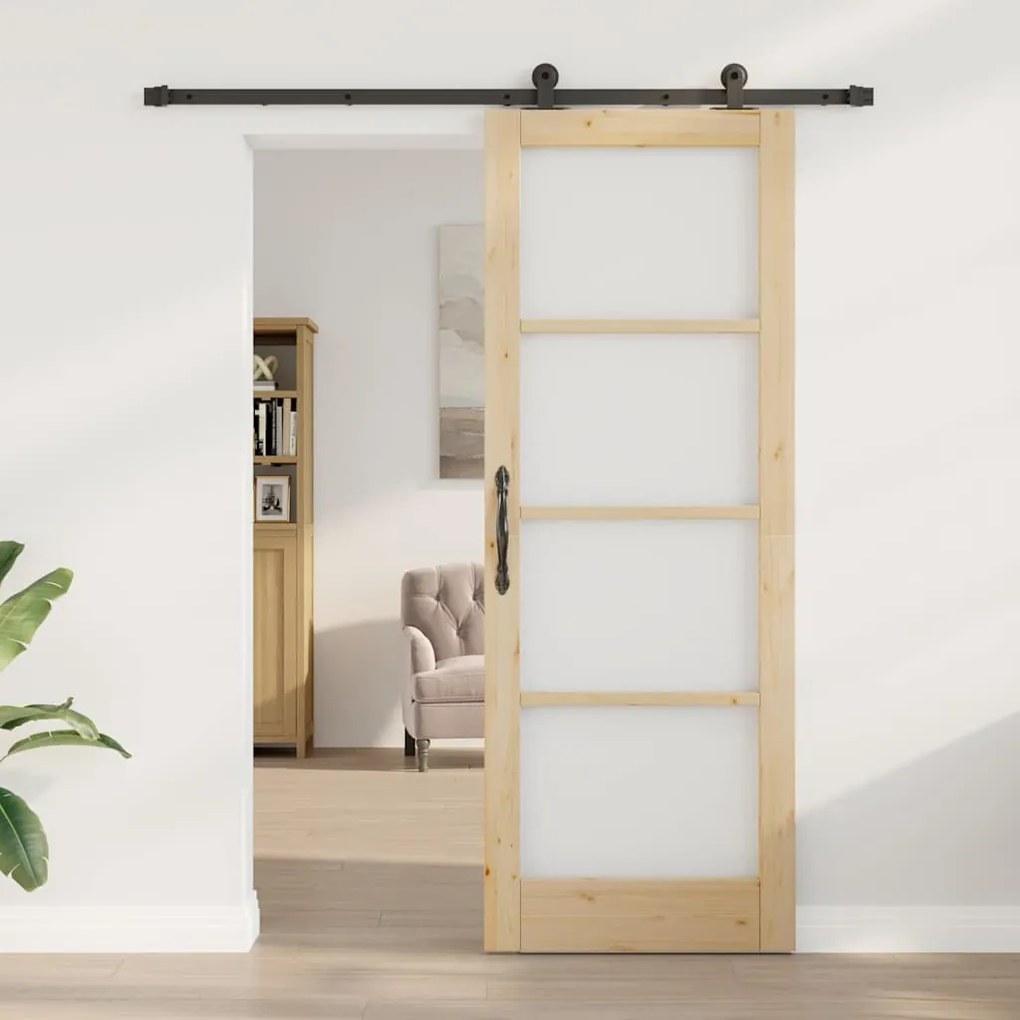 Porta Deslizante com Hardware 'ORKDAL'Madeira Sólida &amp; Vidro