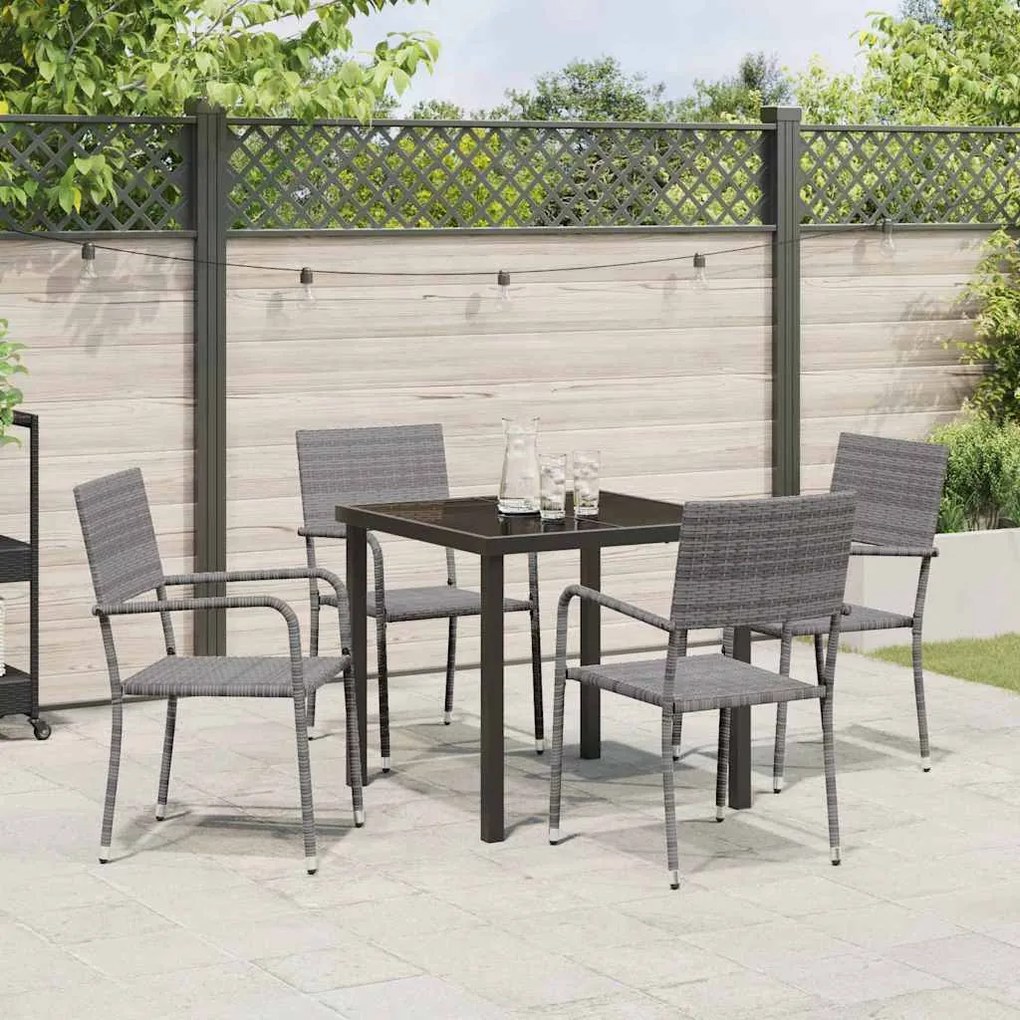 Conjunto de Jantar para Jardim de 5 Peças Cinza em Rattan Sintético