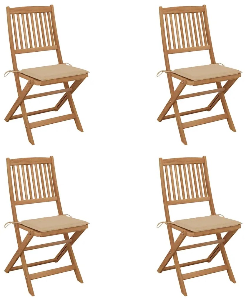 vidaXL Cadeiras de jardim dobráveis c/ almofadões 4 pcs acácia maciça