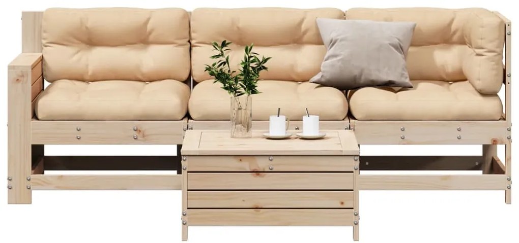 4 pcs conjunto lounge de jardim c/ almofadões pinho maciço